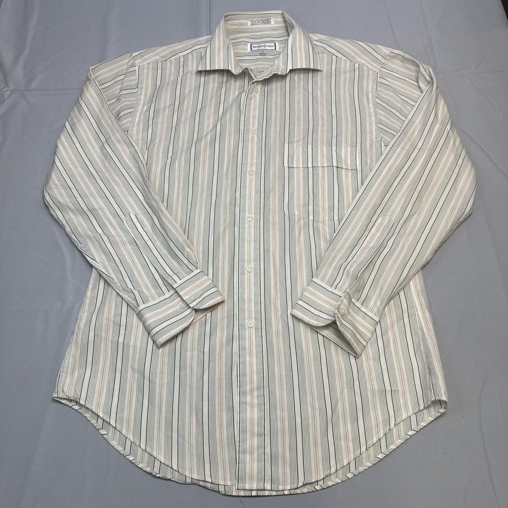 VTG Yves Saint Laurent Shirt Mens 15 32-33 FIt M/L White Stripe Office Business